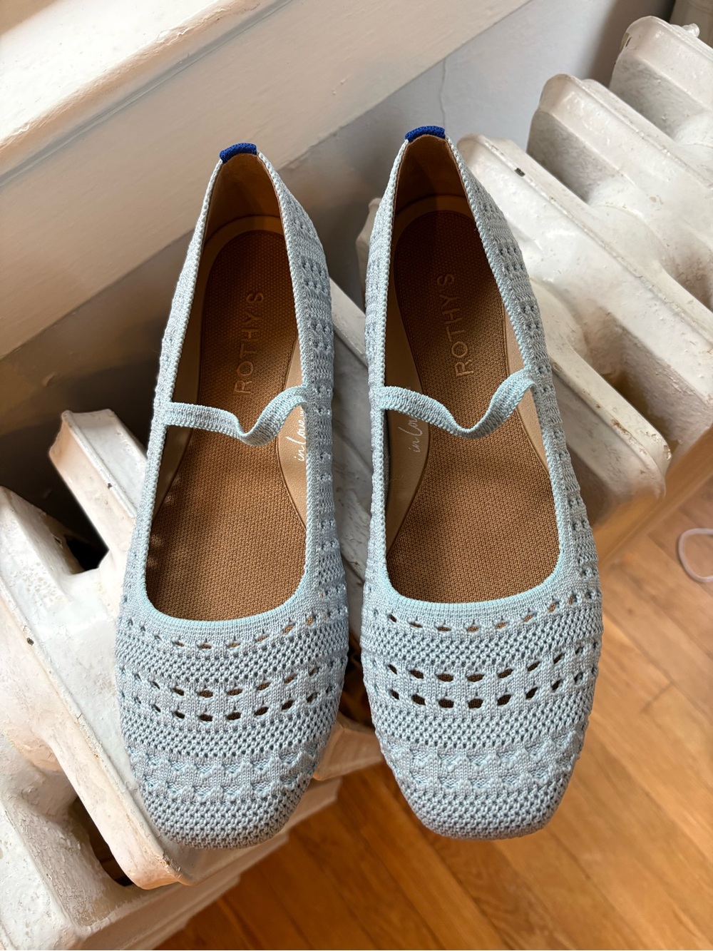 Rothy's Poweder Blue Crochet Max Square Mary Jane